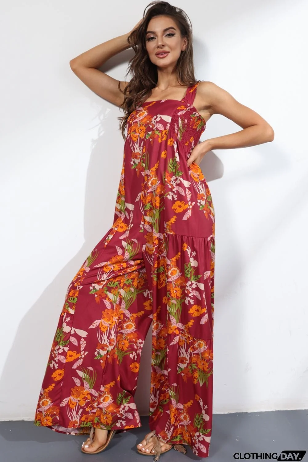 Floral Square Neck Wide Leg Jumpsuit