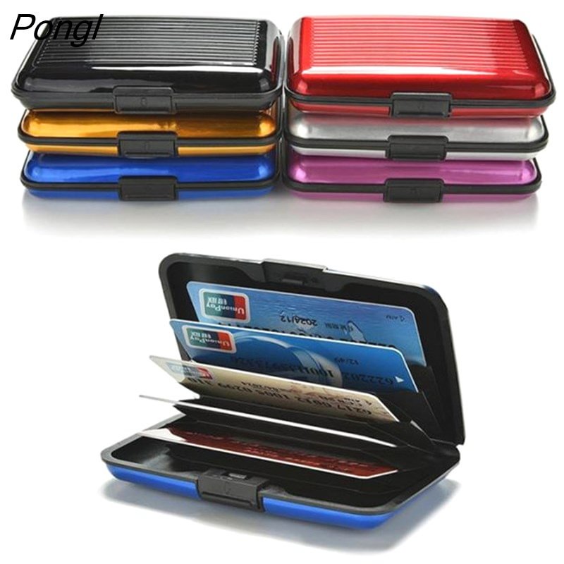 Pongl 1 Pc Men Aluminum Bank Card Holder Blocking Hard Case Wallet Solid Credit Card Anti-RFID Scanning Protect Card Holder