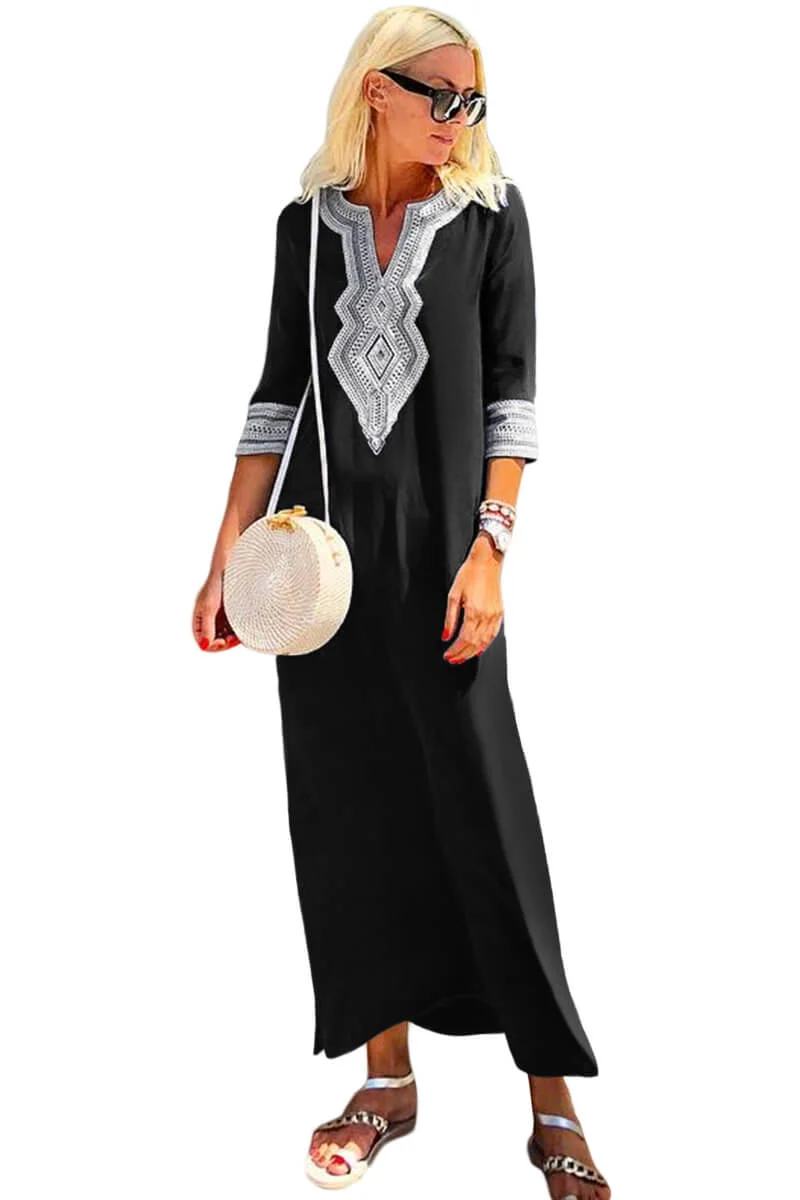 Women Black Casual Crochet Embroidered Slit Summer Dress