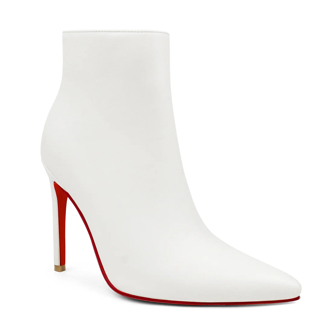 Women's Closed Pointed Toe Chain Studded Stiletto Ankle Boots Red Bottom Heels-MERUMOTE