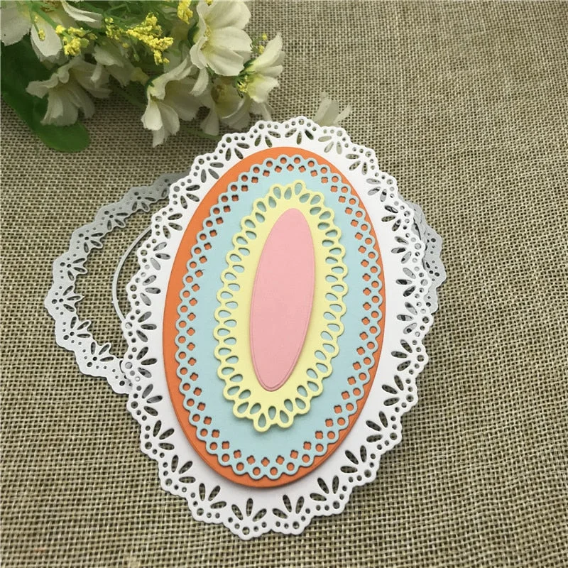 6pcs/set Oval Circle Scallop Fram Metal Cutting Dies for DIY Scrapbooking Album Paper Cards Decorative Crafts Embossing Die Cuts