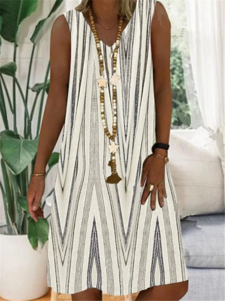 Women's Printed Sleeveless V-neck Midi Dress