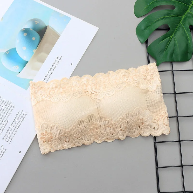 1 piece lace women's sexy bra strapless straps elastic cloth cloth sexy corset to prevent wrapping chest pad underwear lingerie