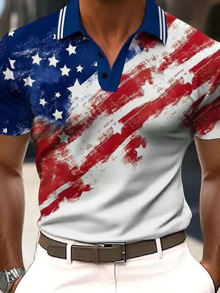 VChics Men's Fashion Independence Day Casual Printed Polo T-shirt