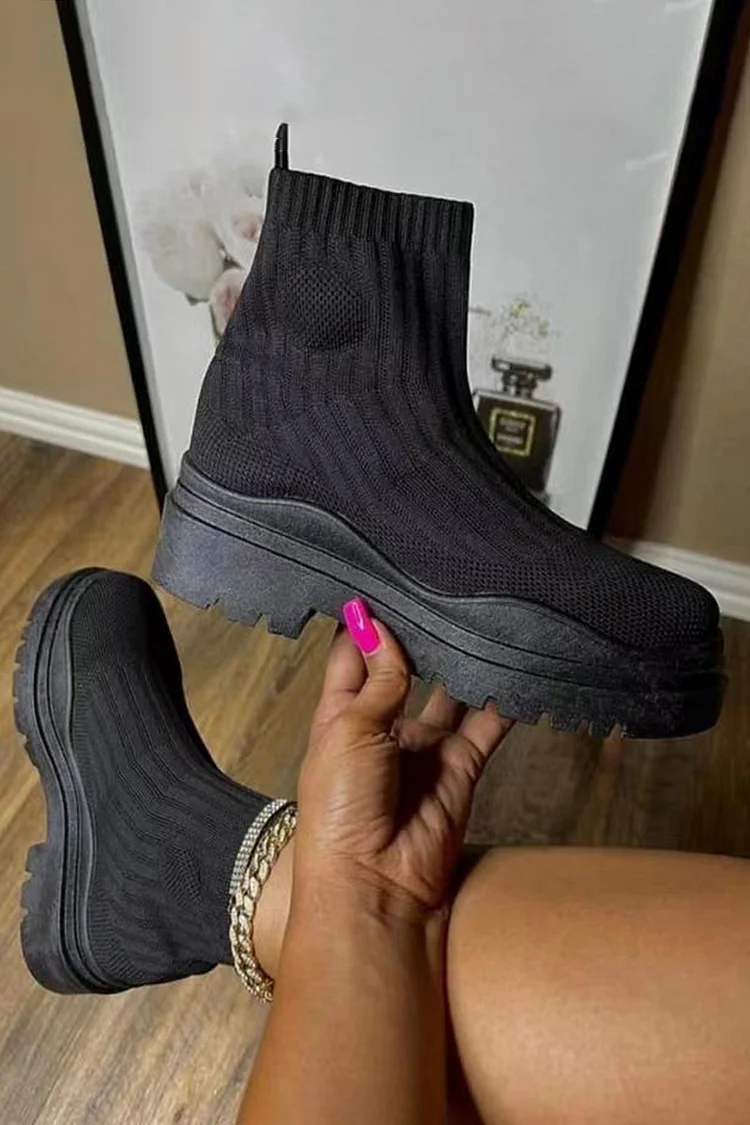 Candy Color Platform Stretchy Knit Ankle Sock Boots