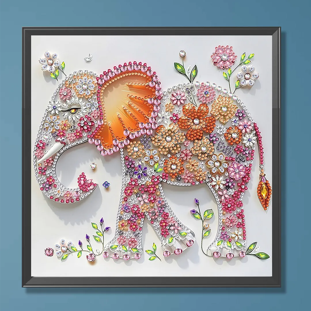 Diamond Painting - Partial Special Shaped Drill - Floral Elephant(Canvas|30x30cm)
