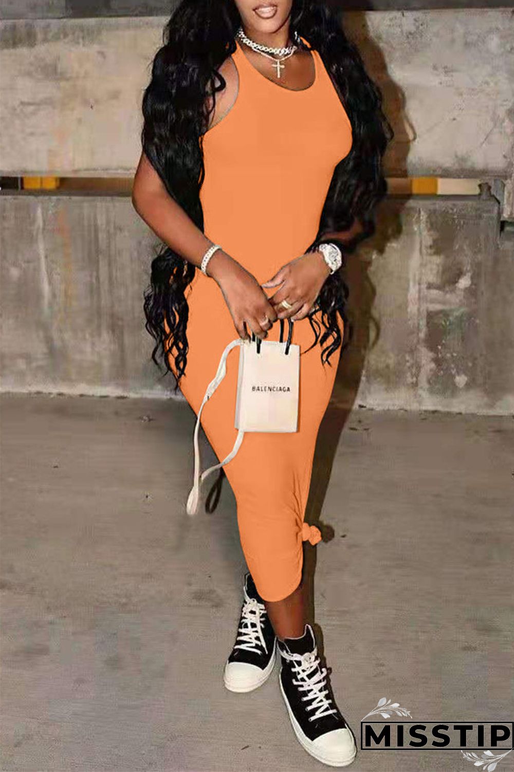 Milky Fashion Casual Solid Basic O Neck Vest Dress