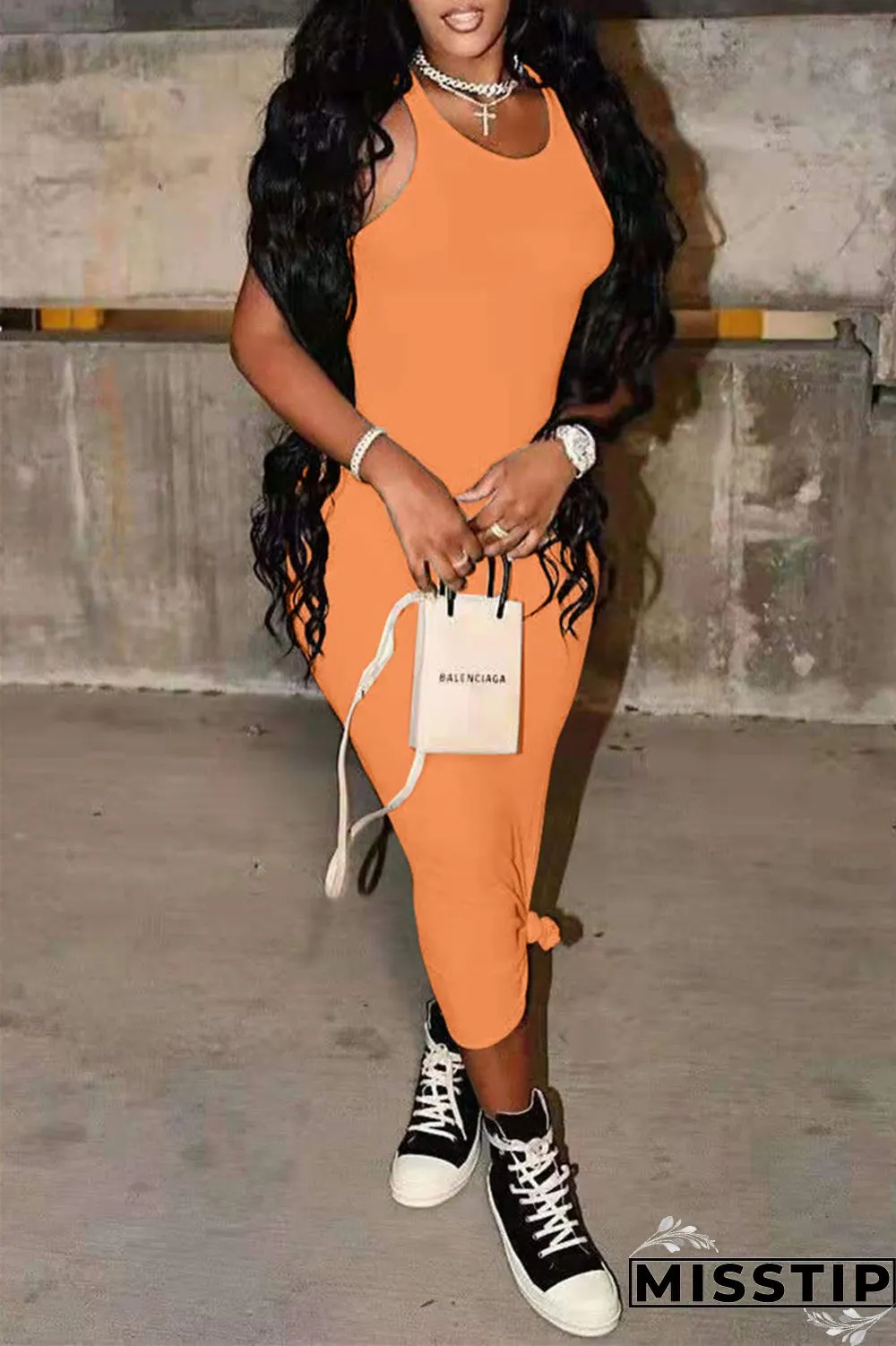 Milky Fashion Casual Solid Basic O Neck Vest Dress