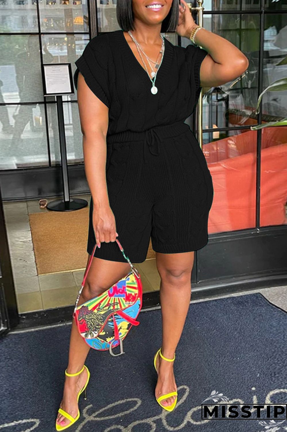 Black Fashion Casual Solid Patchwork V Neck Sleeveless Two Pieces