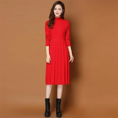 Dress Autumn Dress 2021 New Female Twist Knitted Sweater Skirt Over The Knee Bottom Skirt Autumn And Winter Popular Long Skirt