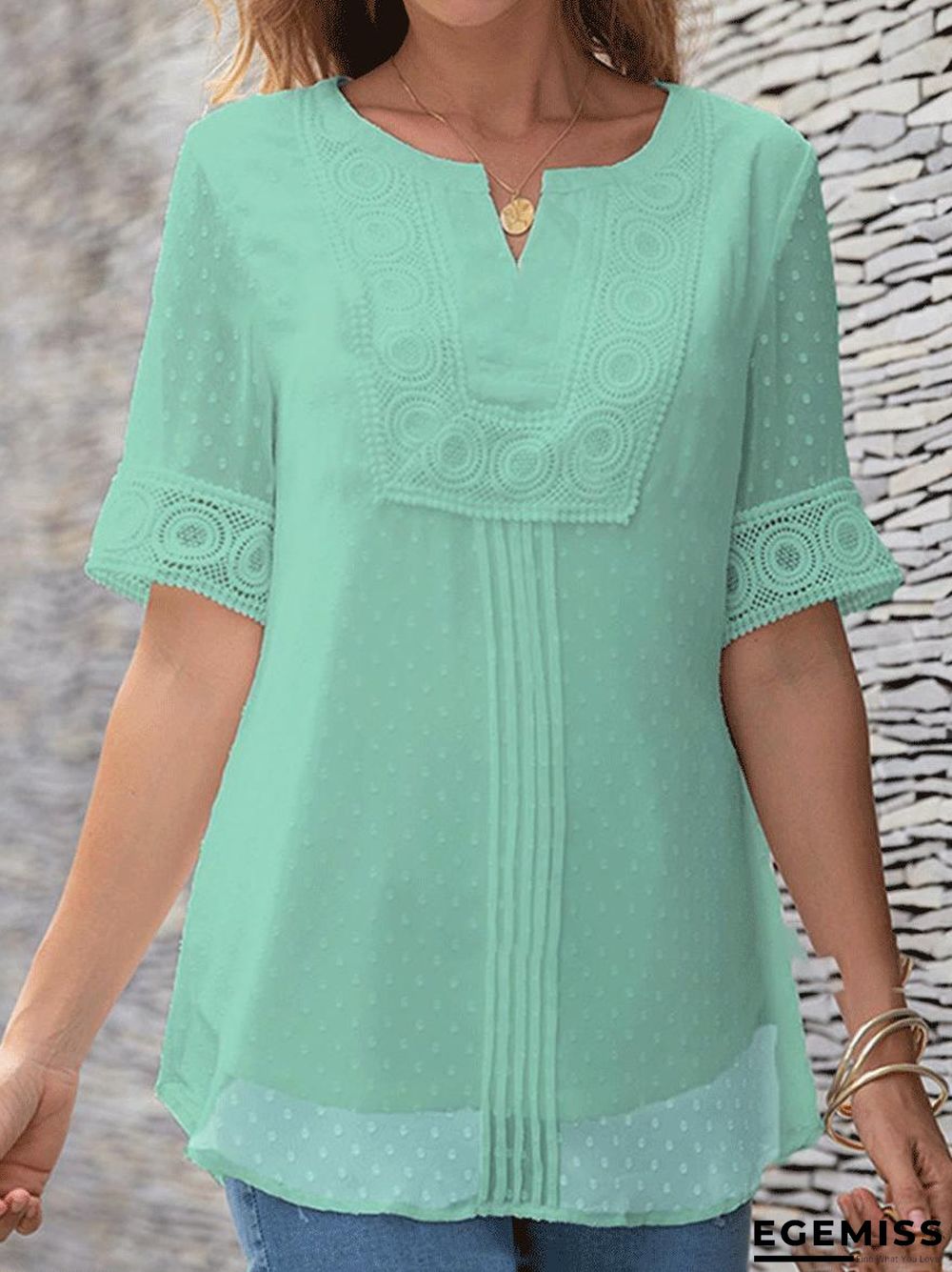 Casual All-match Solid Color Short-sleeved Pullover Blouse | EGEMISS