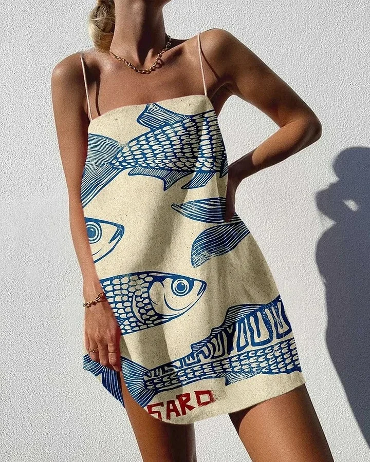 Vintage fish print mini dress