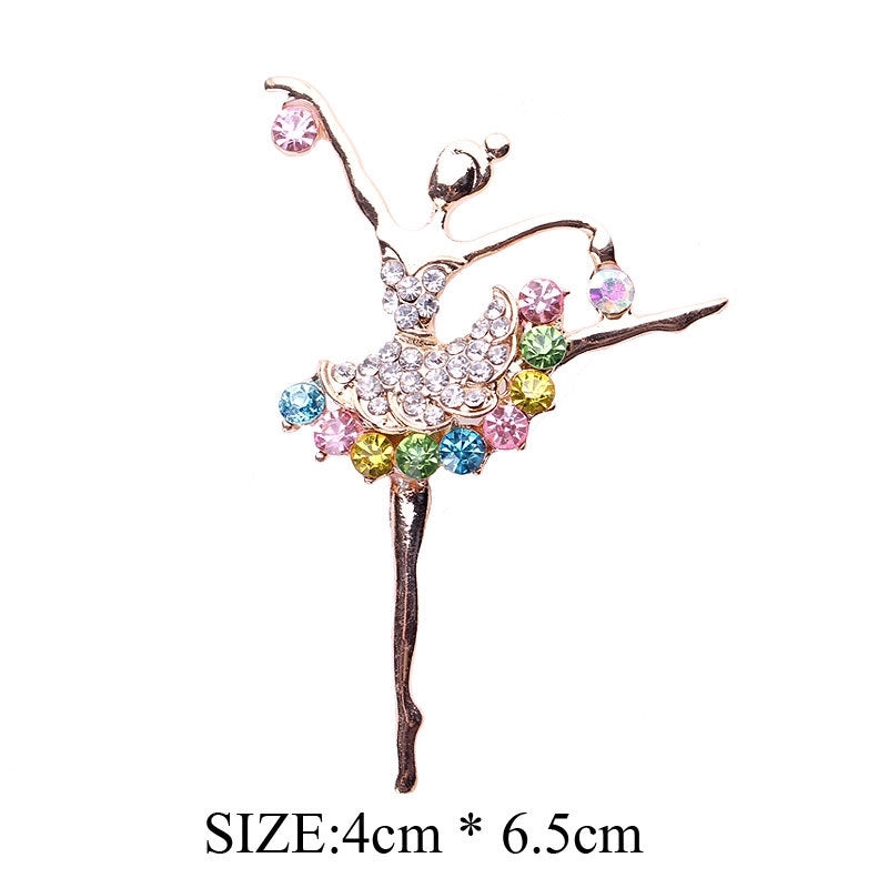 Lanhao Korean Style Creative Personality Colorful Diamond Ballet Dancing Girl Brooch Corsage Women’s Clothing Jewelry