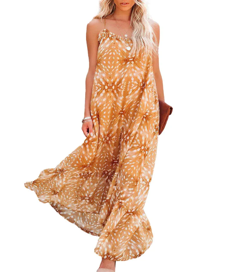 Women's Printing Irregular Hem Sleeveless Long Dress