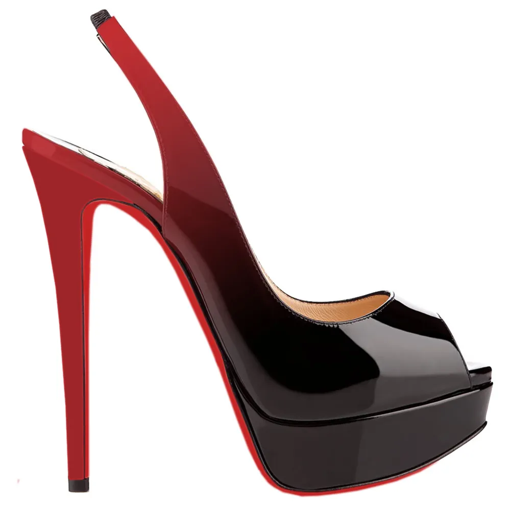 150mm Slingback Sandals Platforms Sky High Party Gradient Color Red Black Pumps-vocosishoes