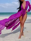 Plunging Lace-Up Cover-Ups Tops