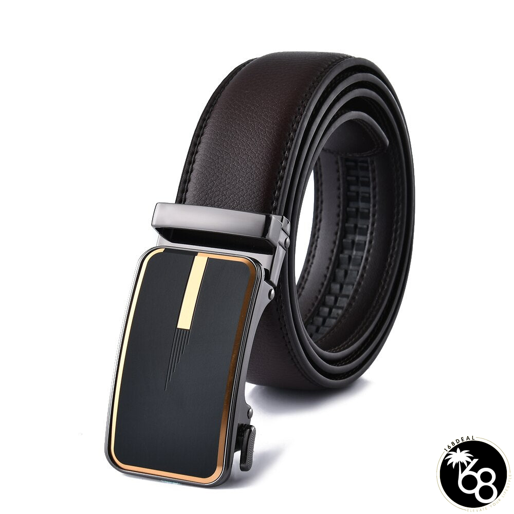Men's Cowskin Automatic Metal Buckle Luxury Solid Pattern Belt | 168DEAL