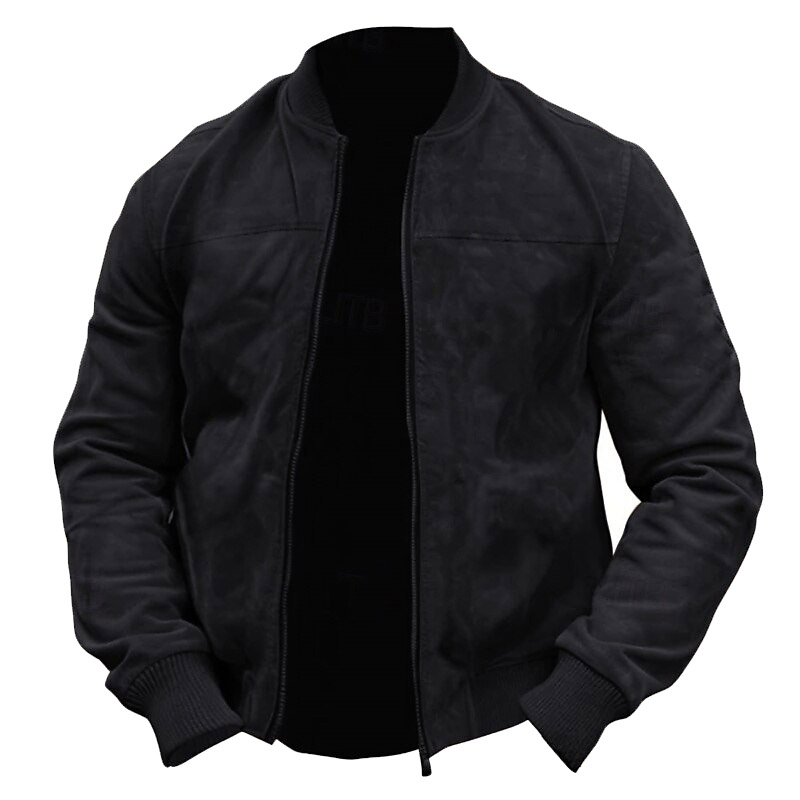 Men's Vintage Outdoor Suede Solid Color Zipper Long Sleeve Jacket