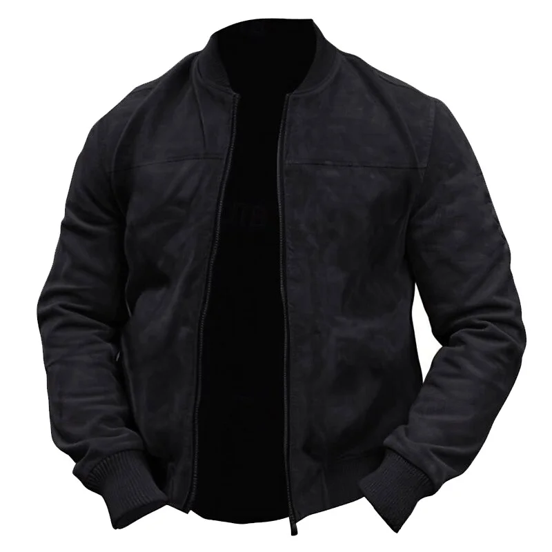 Men's Vintage Outdoor Suede Solid Color Zipper Long Sleeve Jacket