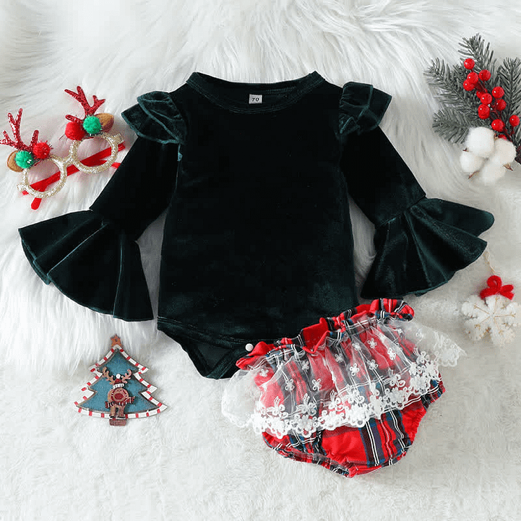Baby Velvet Bodysuit and Skirts Set