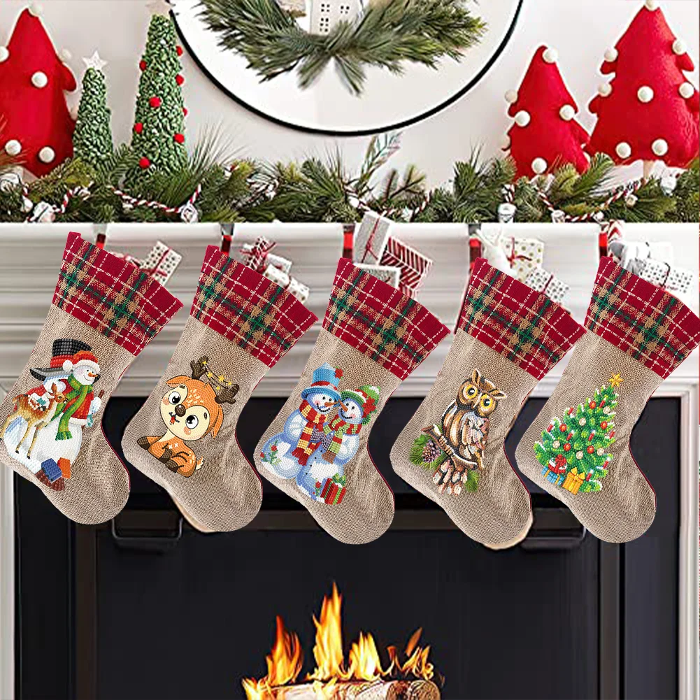 Christmas Decor Diamond Art Kits Candy Gnome Xmas Elk Owl Pine for Holiday Favor