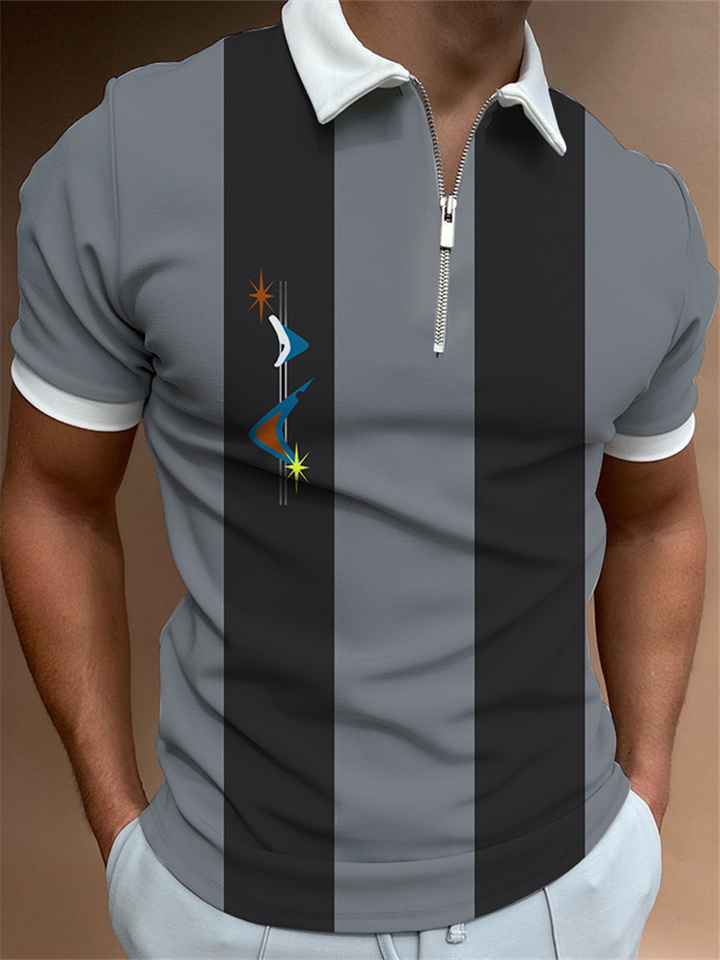 Men's POLO shirt men's casual short-sleeved T-shirt 3D digital POLO men's men's color blocking shirt