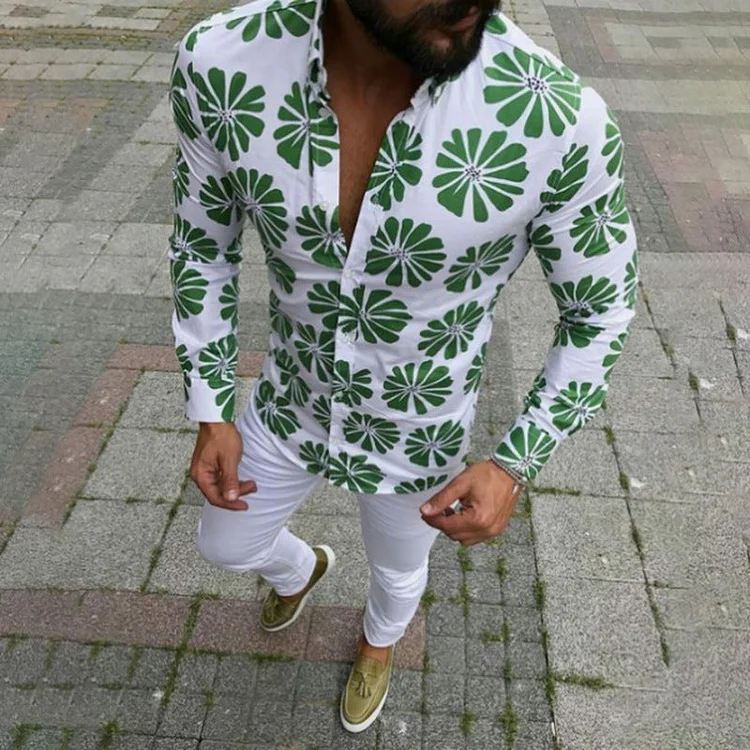 European and American Fashion Men's Casual Print Color Shirt Men's Trend