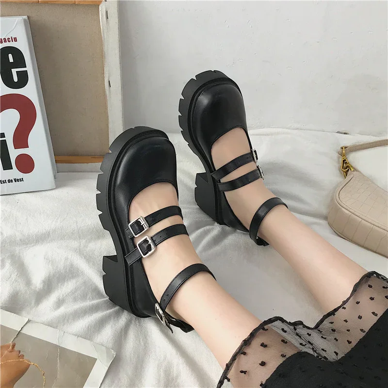 Qengg Jane Shoes Square Heel Thick Bottom Buckle Single Shoes Lolita Pumps Women Lolita shoes platform zapatos de mujer 2022