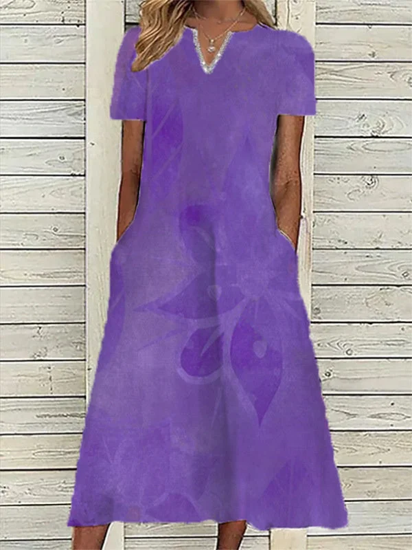 Women Short Sleeve V-neck Maxi Dress Floral Printed Dress