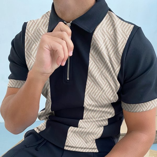 Herringbone Jacquard Color Block Polo Shirt