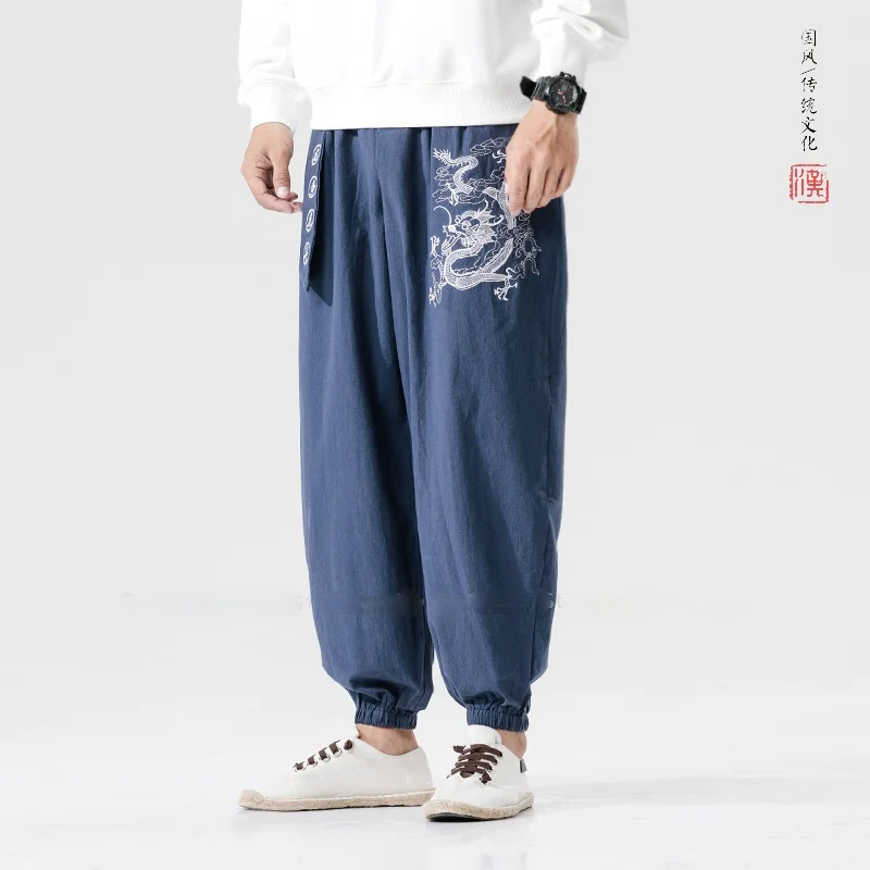 2025 Men Chinese Style Embroidery Dragon Kung Fu Harem Pants Man Japanese Fashion Sports Casual Trousers Dance Streetwear Pants