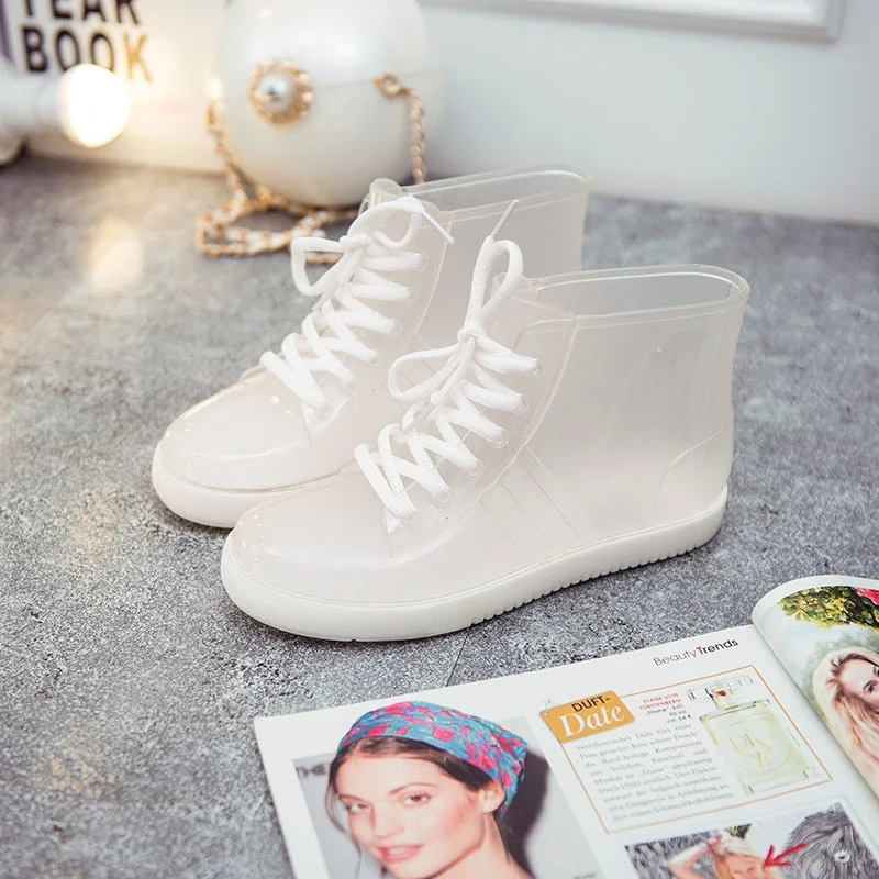 Jelly Transparent Anti-Slip Fashion Waterproof Shoes Rainshoes Rain Boots Shoe Cover Woolen Cotton Rubber Boots Female Short