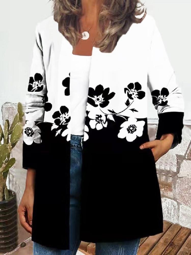 Women Long Sleeve Scoop Neck Floral Printed Graphic Top