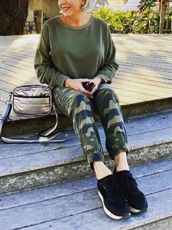 Camouflage print pants outdoor ladies set