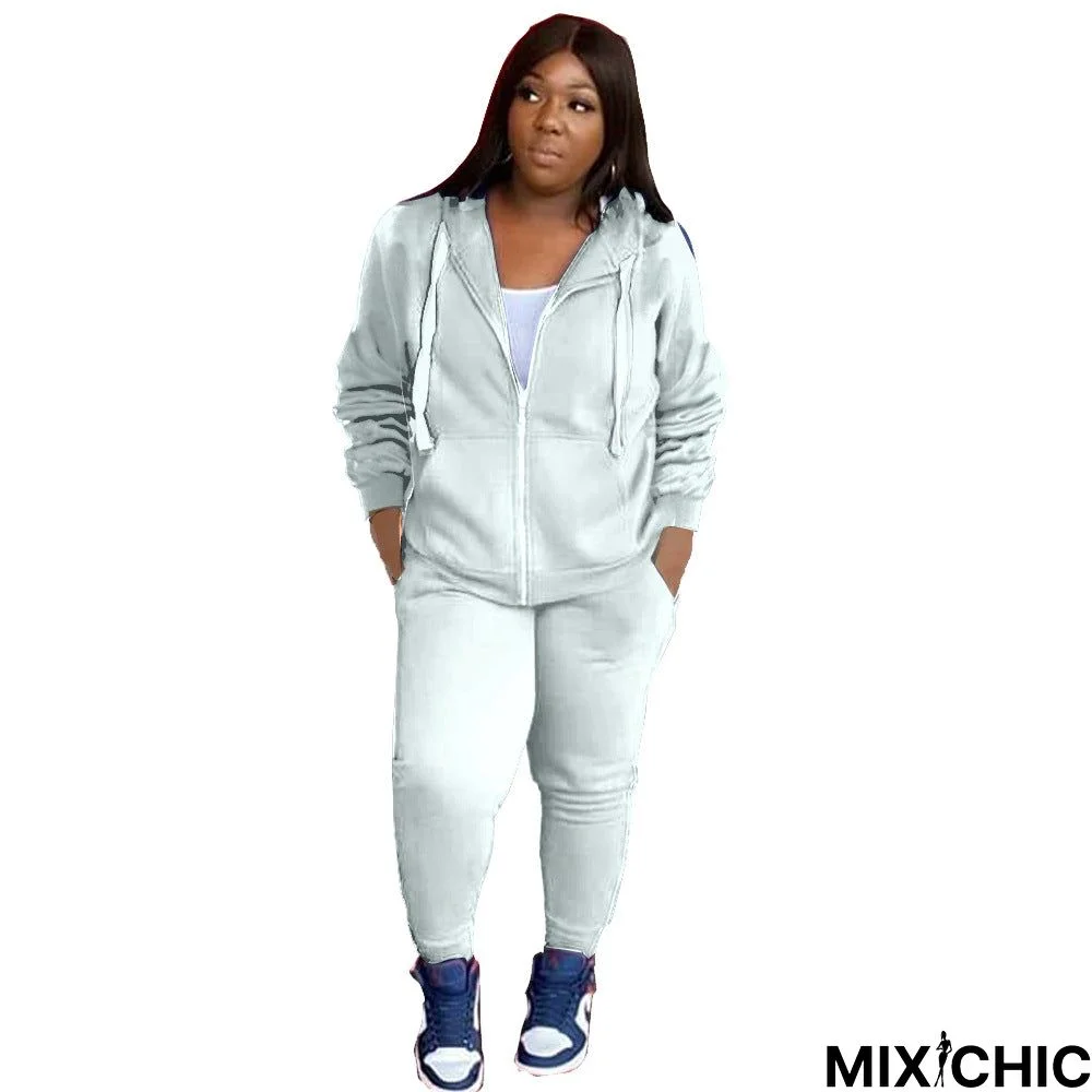 Autumn Plus Size Women's Fashion Slim Cotton Blend Solid Color Casual Hooded Two-piece Sweater