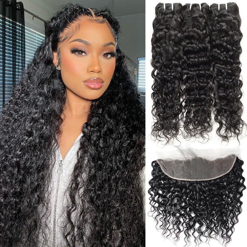 Water Wave 3PCS Bundles & 1PC Closure or Frontal – 5×5, 13×4 & 13×6 | 100% Human Hair | Transparent Lace Wig | Boruihair