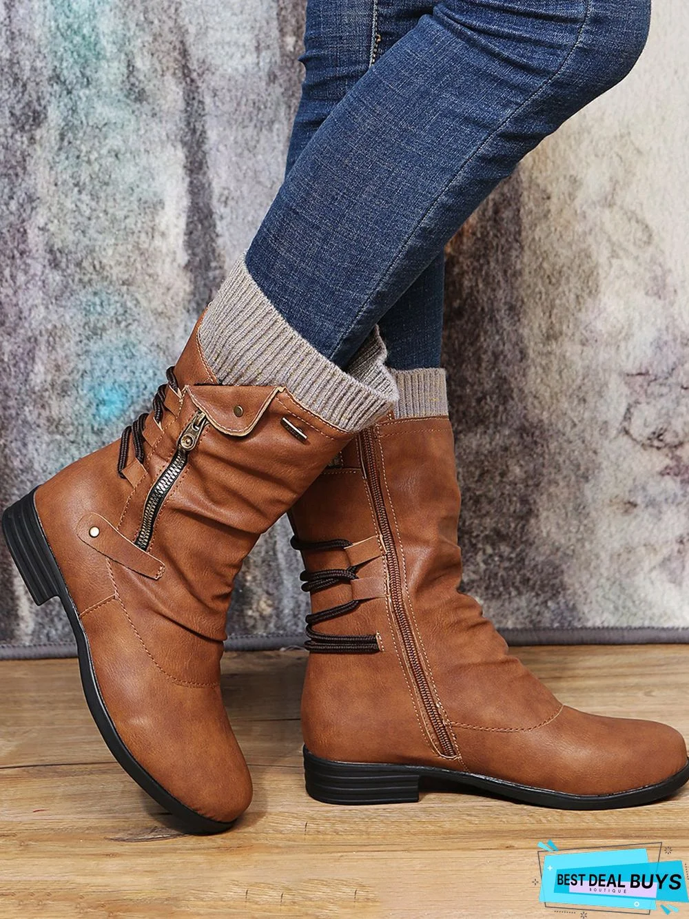 Vintage Yarn Panel Side Zip Flat Boots
