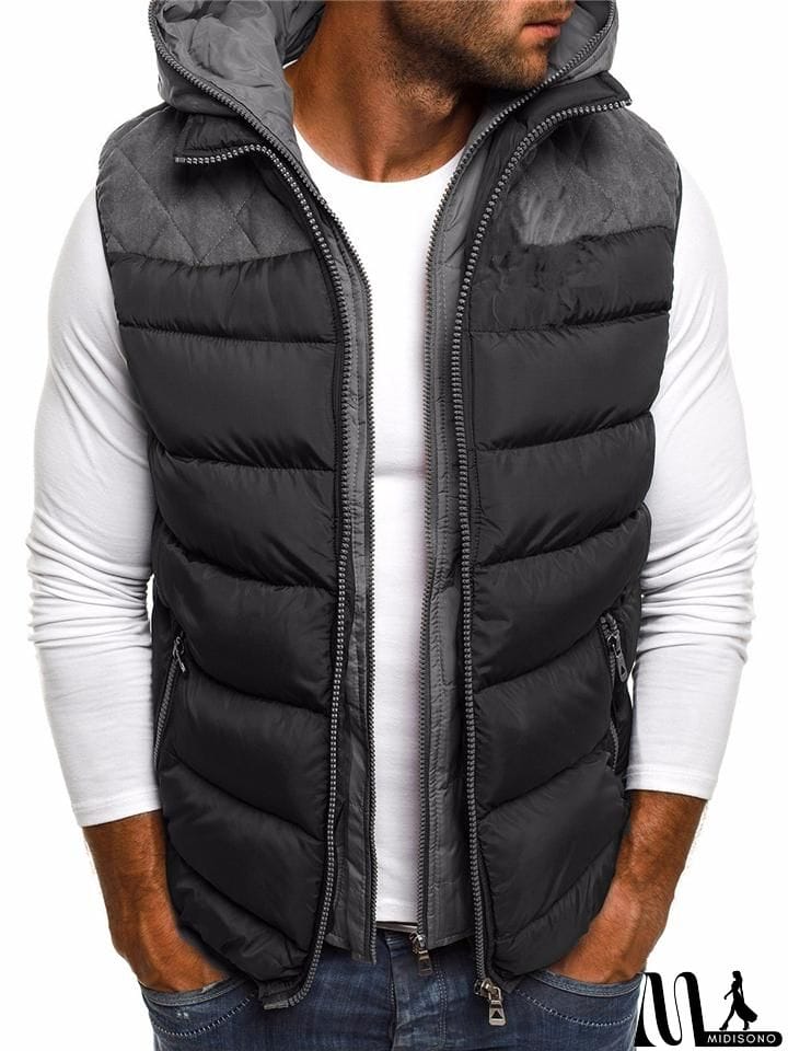 MidiSono - Mens Stylish Color Block Hooded Padded Vest