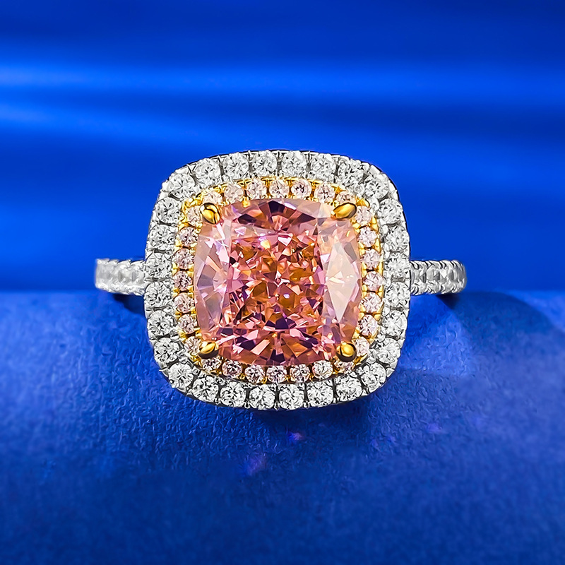 MIKAMU Jewelry 8*8 Cushion-Cut Padparadscha Sapphire Ring - S925 Silver Engagement and Everyday Gift Ring