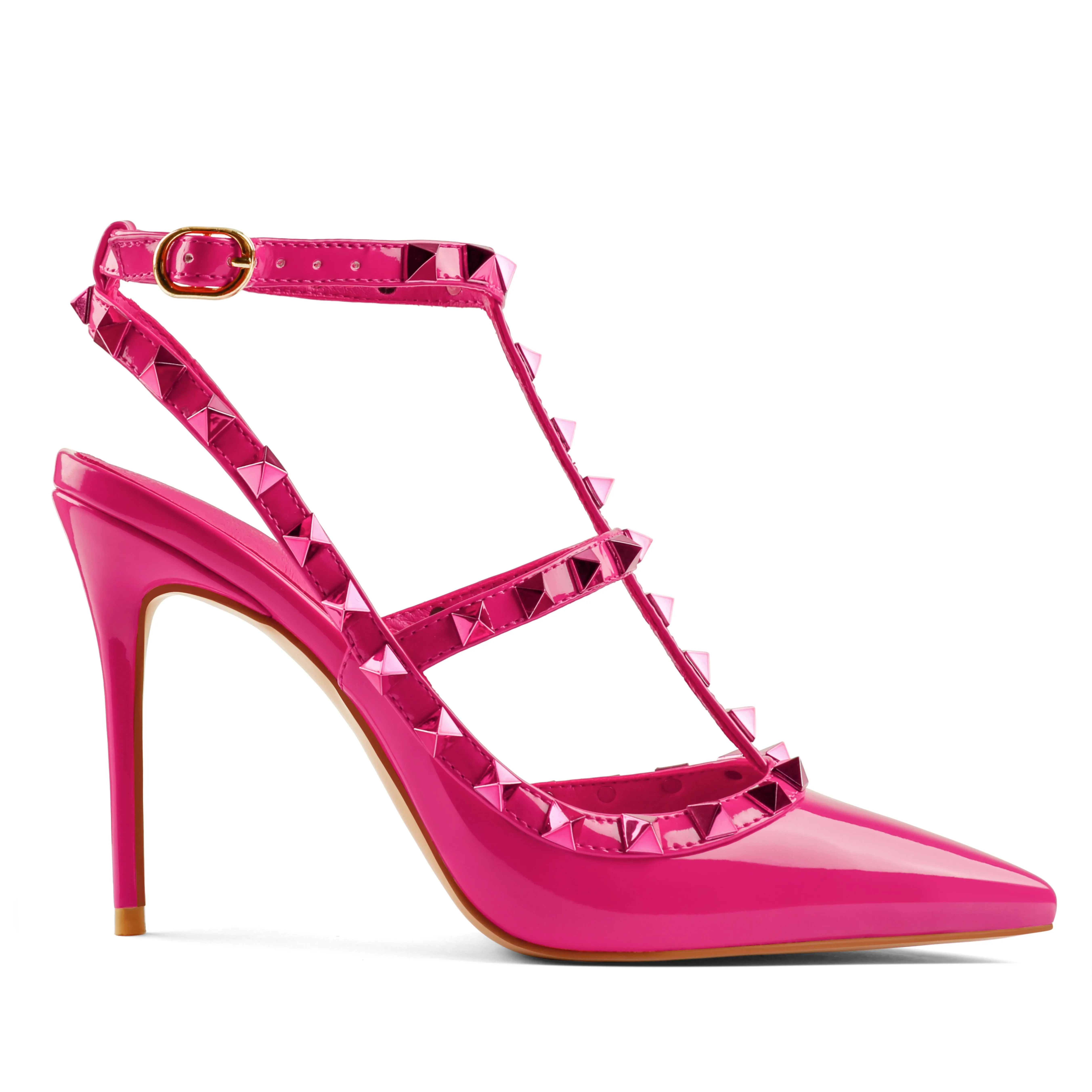 100mm Classic Fashion Square Stud Hot Pink Prom Party Sandals Heels-vocosishoes