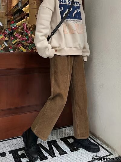 Corduroy High Waist Cropped Straight Pants