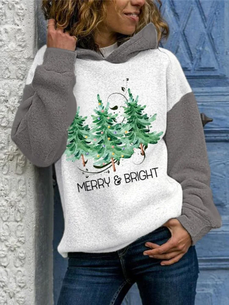 Merry And Bright Print Colorblock Hoodie