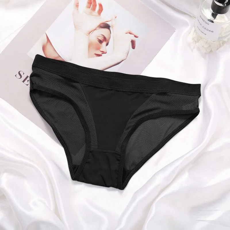 FINETOO Black Women's Panties Low Waist Transparent Mesh Underpants Ladies Briefs Female Underwear Girl Panty Lingerie M-XL