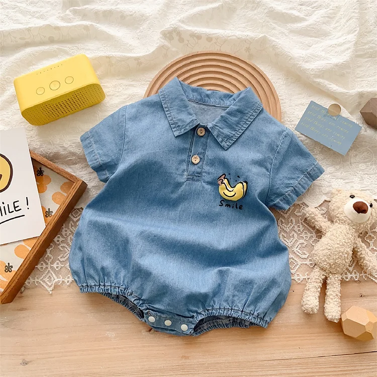 Baby Boy/Girl Summer Mini Banana Print Polo Collar Front Snap 100% Cotton Bodysuit