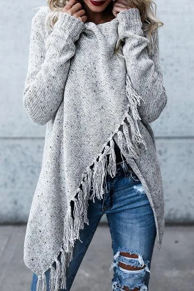 Cowl Neck Tassel Irregular Sweater