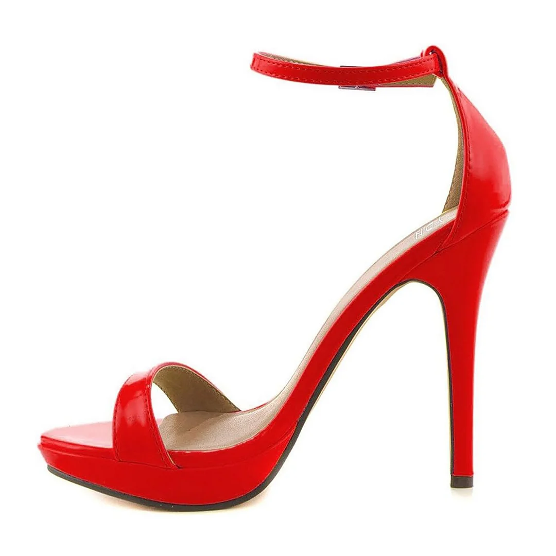 YDN Stiletto Heel Buckle Closure Open Toe Summer Sandals  in Red