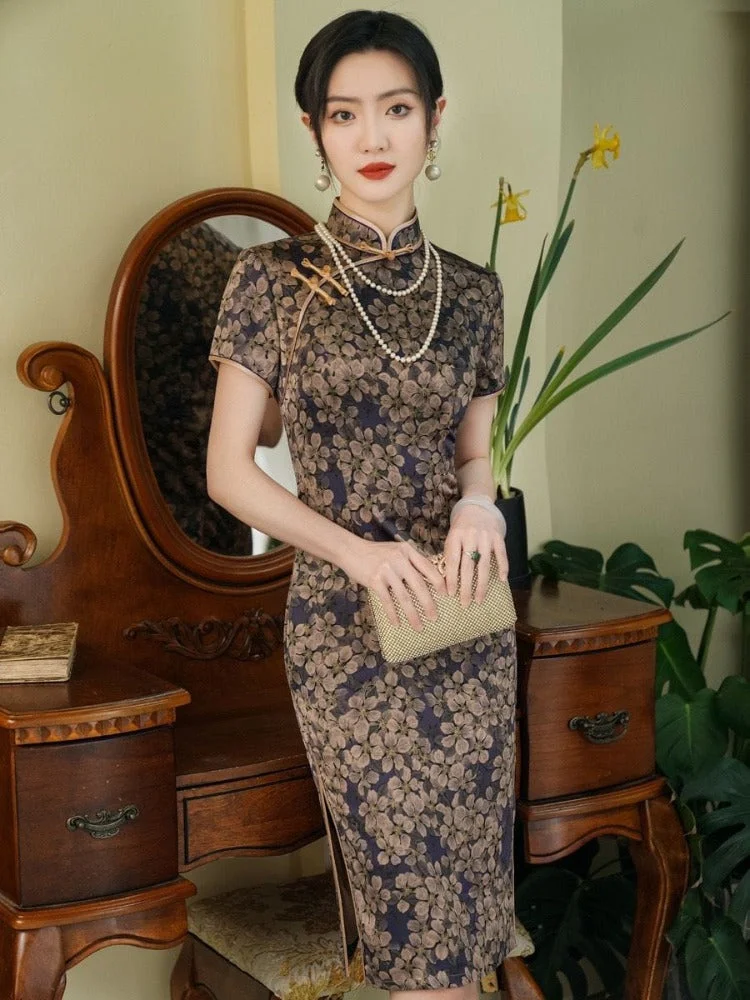 Floral print, silk midi Cheongsam