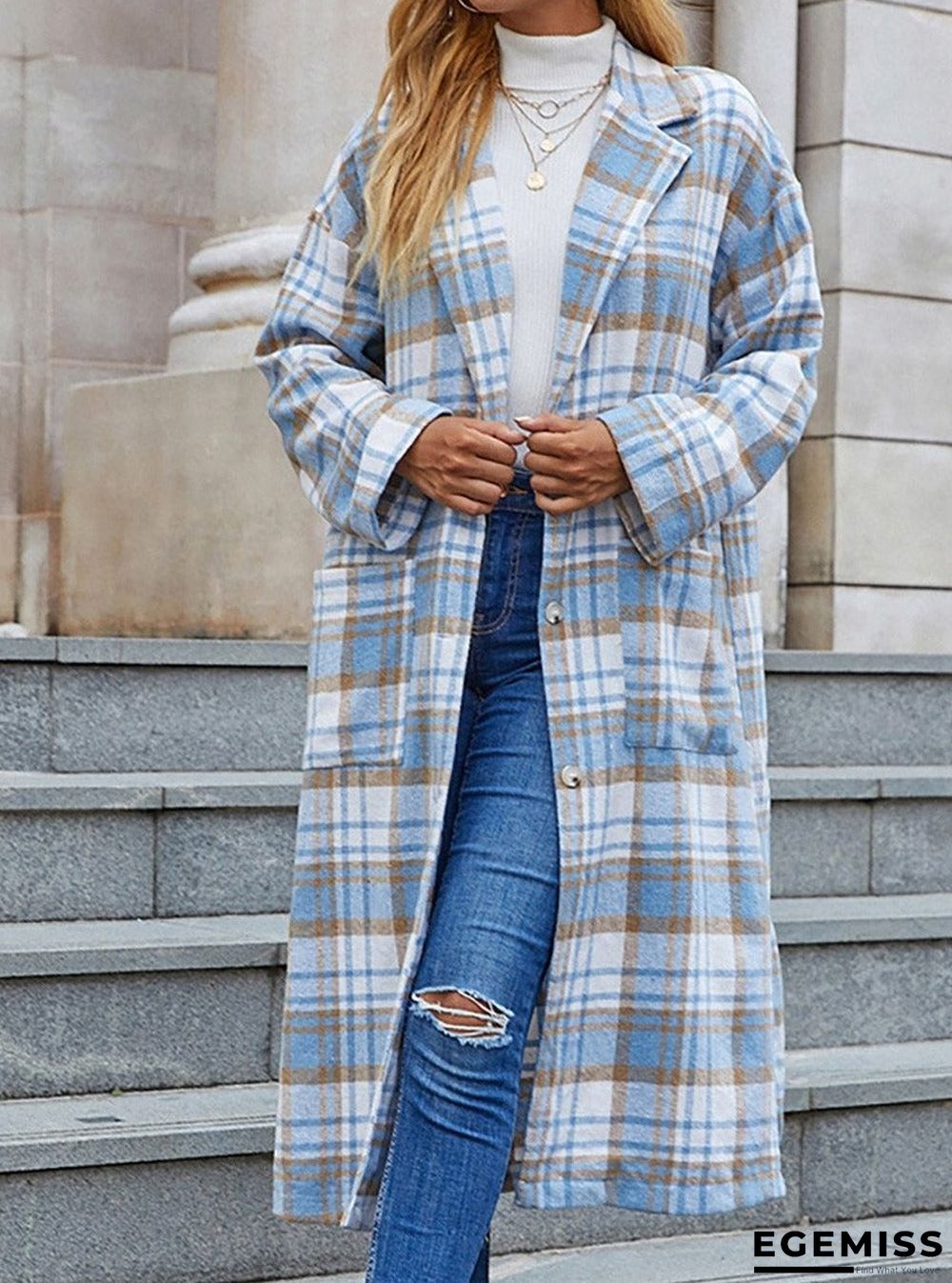 Casual Plaid Lapel Long Sleeve Outerwear | EGEMISS
