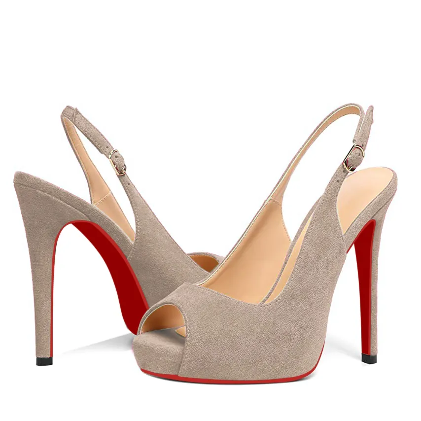 120mm Strap Slingback Sandals Peep Toe Platform Stilettos Red Bottom Suede Heels-vocosishoes