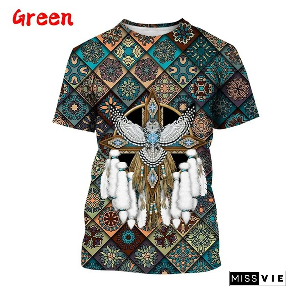 Fashion Indian O-Neck Tee Shirt American Native Tribal Spirit T-shirt